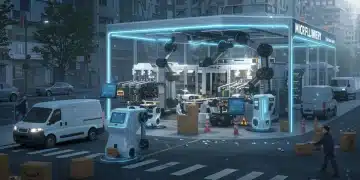 Automated micro-fulfillment center in urban setting, symbolizing rapid delivery