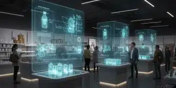 Futuristic retail store with transparent supply chain powered by blockchain