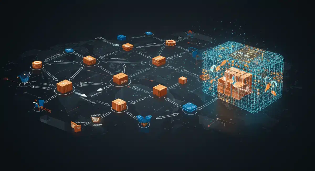 Diagram illustrating blockchain's role in a complex retail supply chain