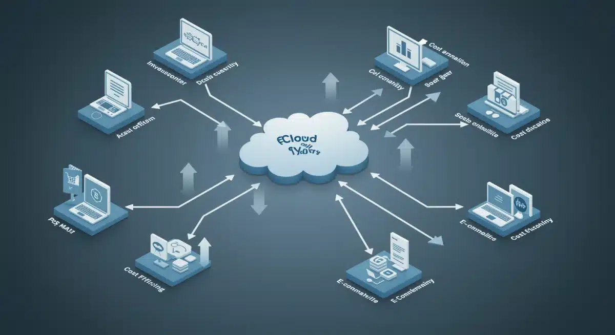 Diagram showing cloud retail system architecture with components linked to a central cloud
