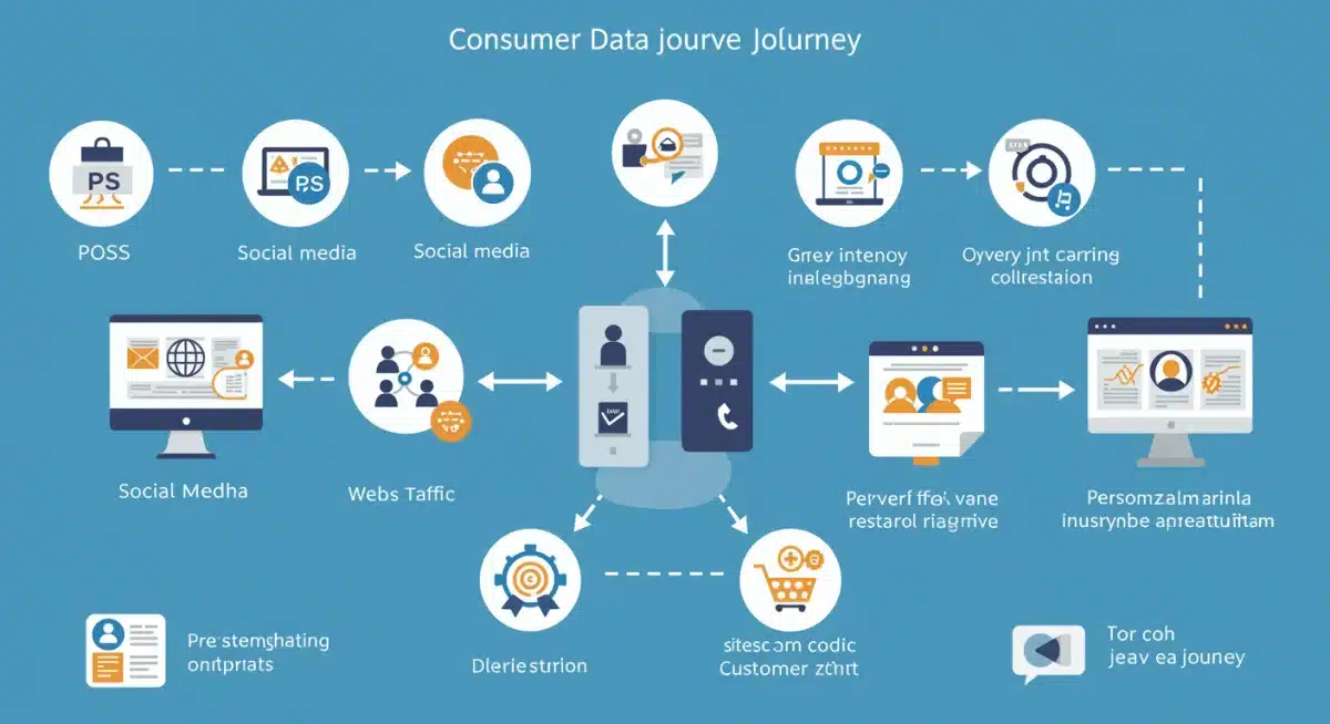 Infographic showing data flow from collection to actionable retail insights