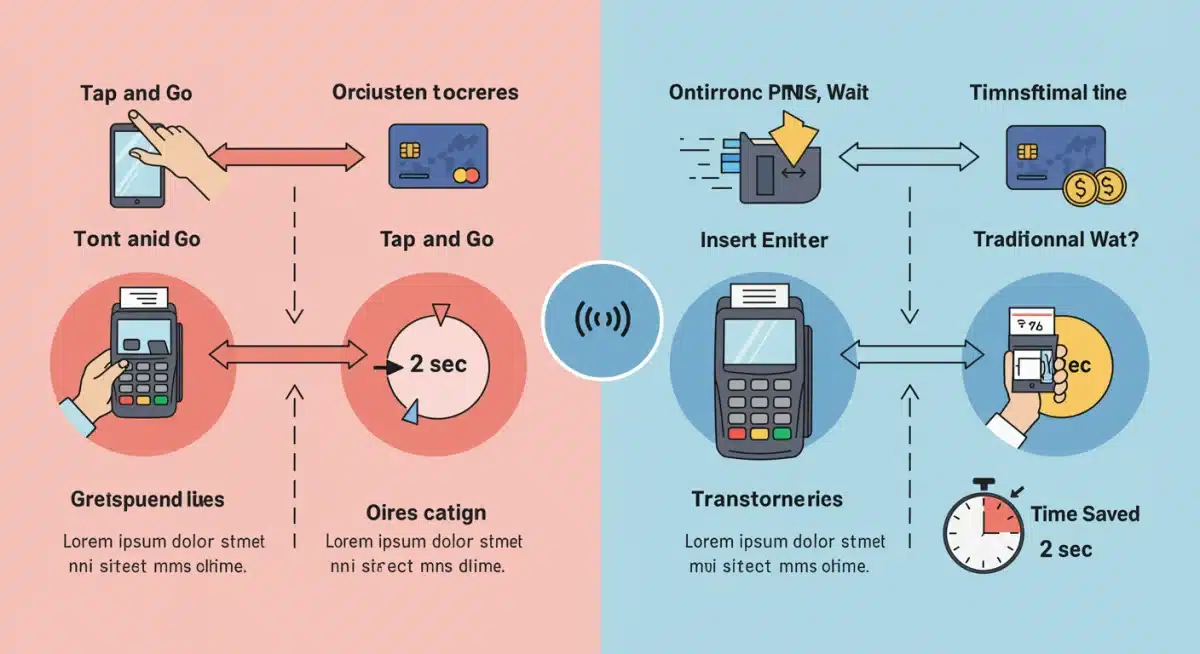 Infographic showing the streamlined process of a contactless payment transaction, emphasizing speed.