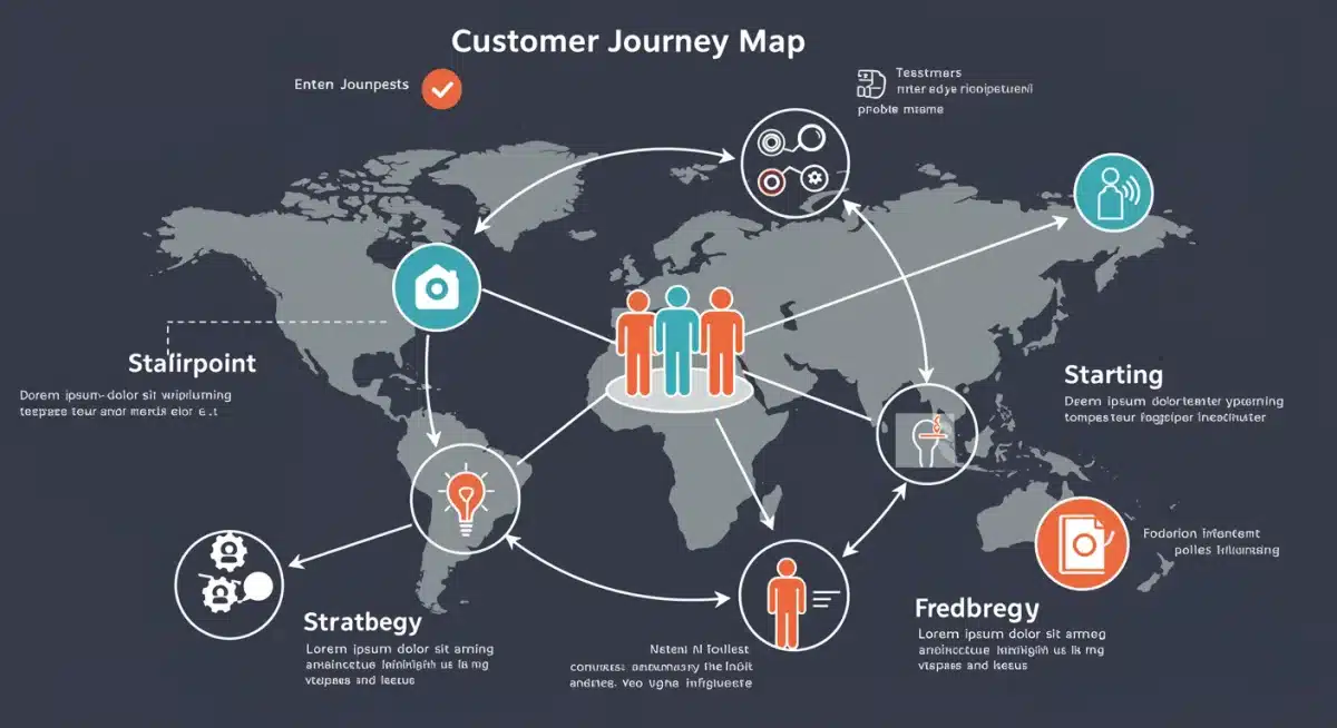 Infographic showing a customer journey with feedback loops and data integration.