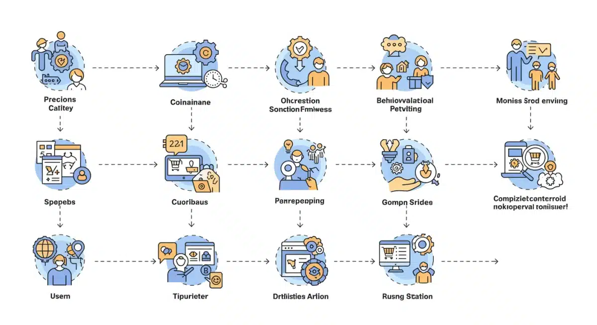 Flowchart illustrating customer journey with behavioral nudges for conversion.