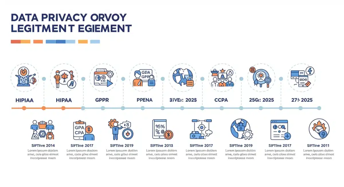 Infographic timeline of evolving data privacy legislation leading up to 2025.