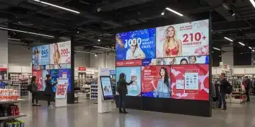 Vibrant digital signage displays in a modern US retail store captivating customers