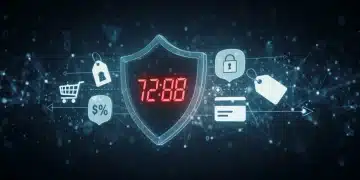 Digital shield protecting retail data from cyber threats with a 72-hour countdown.