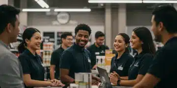 Gig workers seamlessly integrated into a modern retail store, assisting customers and optimizing operations.