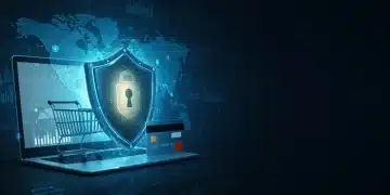 Digital shield protecting e-commerce transactions, symbolizing next-gen fraud detection.