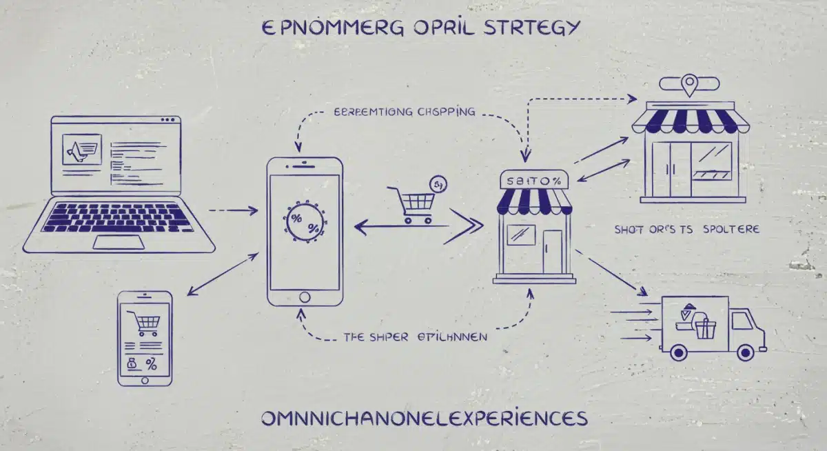 Diagram illustrating a seamless omnichannel retail experience with digital and physical touchpoints.