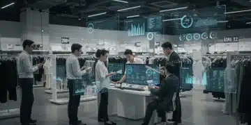 Retail professionals analyzing data dashboards for inventory optimization