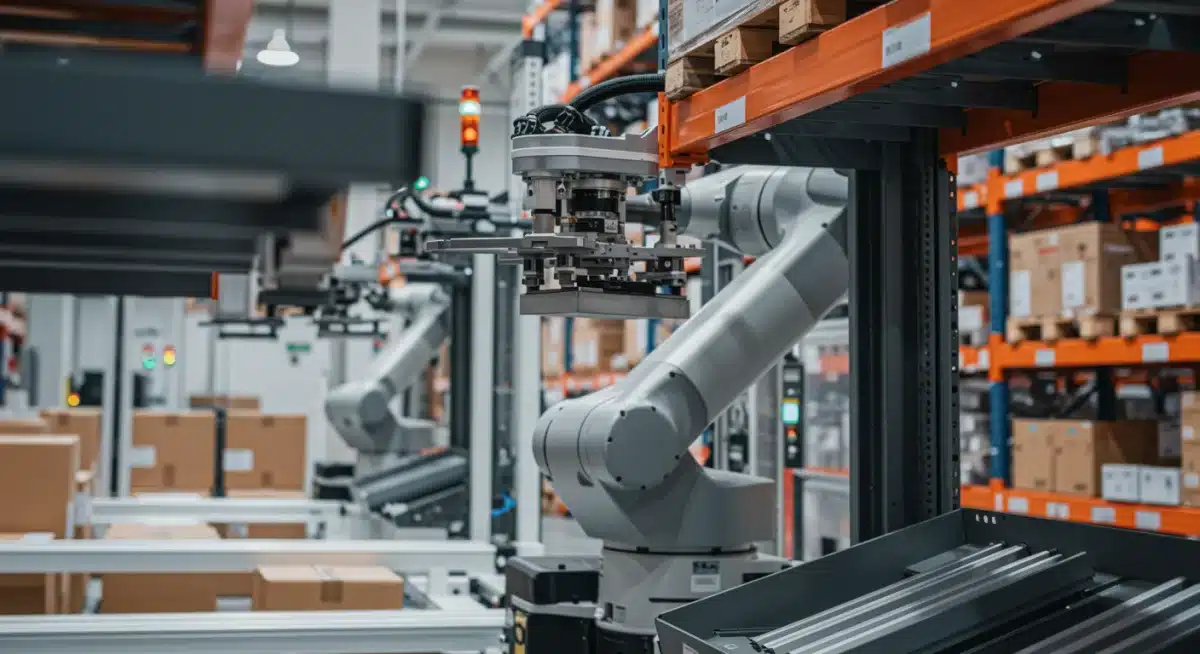 Robotic arm picking items in an automated warehouse