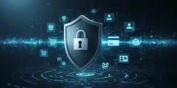 Secure digital shield protecting retail customer data in 2025, symbolizing advanced cybersecurity measures.