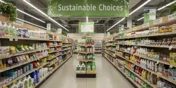 Retail products in sustainable packaging, emphasizing federal guidelines and 2025 deadline.