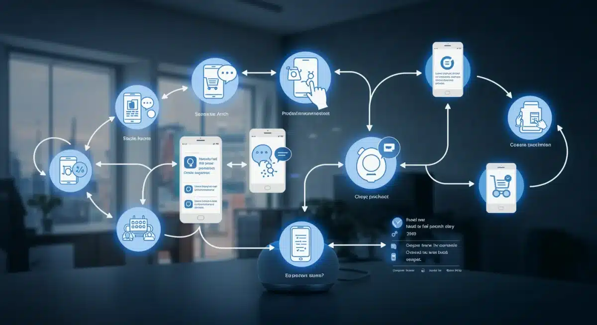 Voice commerce customer journey map with data points.