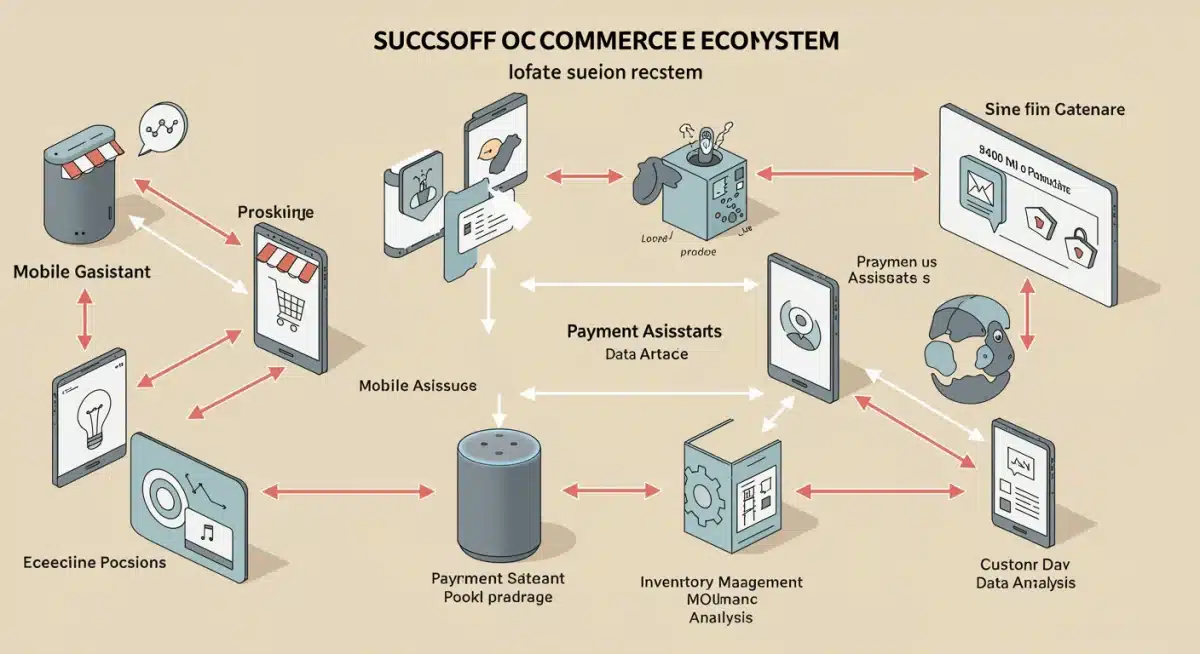 Infographic of voice commerce ecosystem components and data flow.