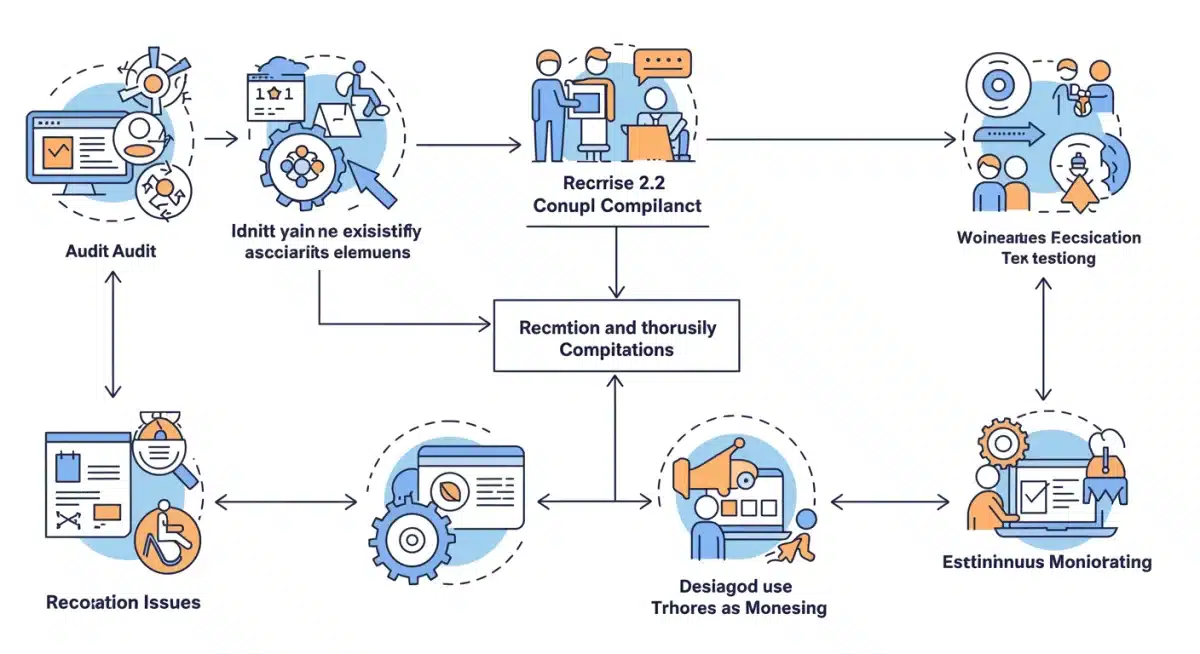 Flowchart detailing steps for retail website WCAG 2.2 compliance journey.